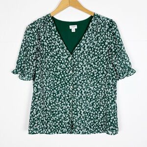 J.Crew Factory V-neck puff-sleeve top Green Floral Size Small
